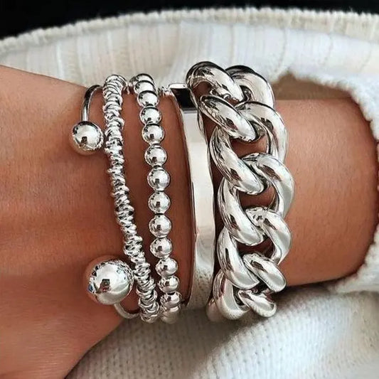 5-Piece Vintage & Fashion Chain Style Open Cuff Bracelet Set, Punk Chunky Chain Bracelet for Party, Daily Clothing Decor, Trendy All-match & Exquisite Jewelry for Birthday Gift, Dates and Parties, Gift for Girlfriend