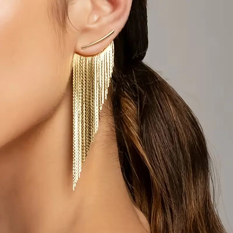 Women's KC Golden-Plated Bohemia Earrings - Chic Jeweled Irregular Tassel Drop Dangle, Cascading Leaf-Like Design, Gold Aesthetic Jewelry Stack for Party, Wedding, Gifts for Women, Female Fashion Costume Accessories