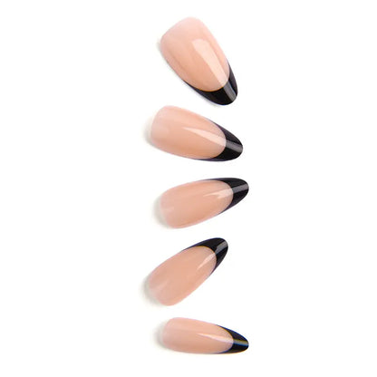 30PCS Black and Nude French Tip Press-On Nails, Polished Almond Shape Set Including Glue Tabs & Nail File, Press-On Wear Ready for Daily Wear, Wedding
