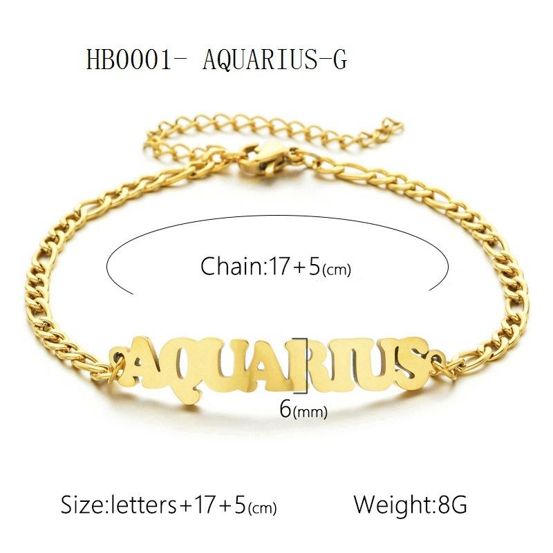 Women's 3:1 Fergal Constellation Bracelets for Women - Hypoallergenic Tarnish Proof Stainless Steel, Waterproof, English Letter Accents, Golden & Silvery Metal Chain Link, Zodiac Signs Female All Seasons Daily Wear Costume Jewelry