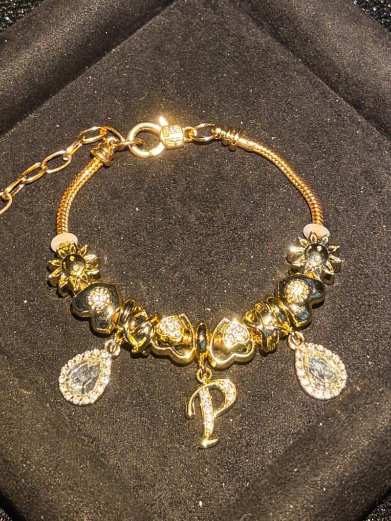Women's Gold Tone Mixed Charm Beaded Bracelet A Z Initial Letters Available, Fashion Costume Jewelry Gift