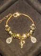 Women's Gold Tone Mixed Charm Beaded Bracelet A Z Initial Letters Available, Fashion Costume Jewelry Gift