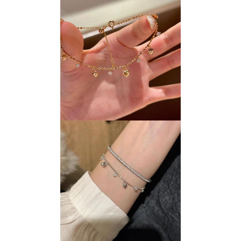 Women's Dainty Gold Bangle with Heart Charm & Tassel Pendant, Minimalist Stackable Fashionable Charm Bracelet, Love Bracelet, Meaningful Gifts for Women, Elegant Accessory