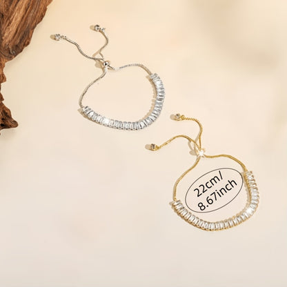A Stylish And Minimalist Women'S Spring And Summer Tennis Bracelet Featuring a Pull-Out Design, Adorned with Sparkling Inlaid Cubic Zirconia. This Elegant Accessory Is Perfect for Everyday Wear, Valentine'S Day, Weddings, Christmas