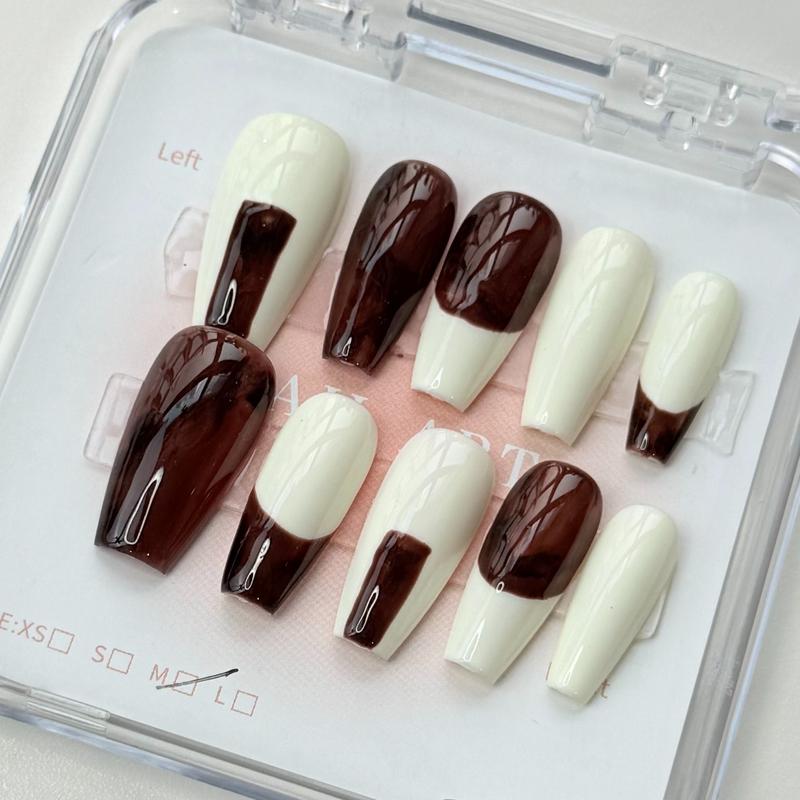 10Pcs Handmade Press On Nails Reusable Medium Handmade Acrylic Press Nails New Summer Collection, Cute Elegant Luxury Cat Eye Design, Ocean Inspired, High Quality Soft Sophisticated Look for Women Nail Art
