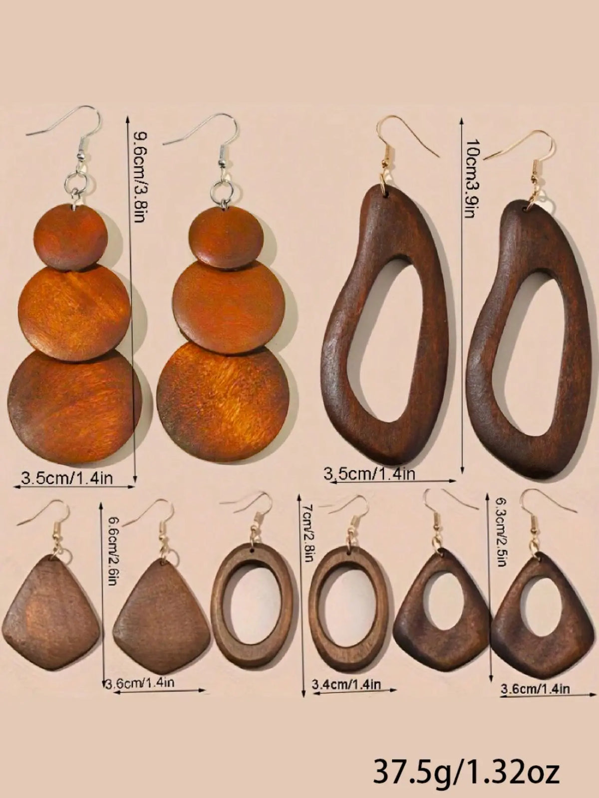 Wooden Dangle Earrings, Crafted From Wood Boho Style Hollow Out Geometric Design Earrings, Fashion Jewelry Accessories for Women & Girls, Unique Design Earrings, Earrings Set