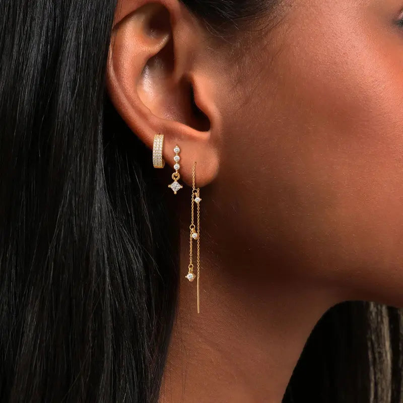 Tewiky 3 Layered Chain Earrings For Women Hypoallergenic Aretes Dangle Earrings Stud Waterproof Jewelry Gift For Blackfriday Christmas