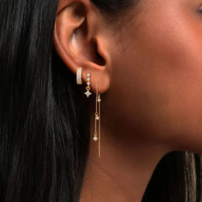 Tewiky 3 Layered Chain Earrings For Women Hypoallergenic Aretes Dangle Earrings Stud Waterproof Jewelry Gift For Blackfriday Christmas