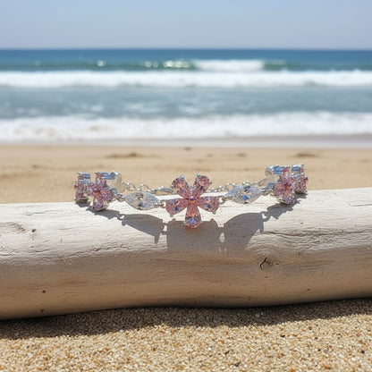 1pc Women's Pink Cherry Blossom Chain Bracelet, Fashionable, Cute, and Exquisite Adjustable Square Petal Cherry Blossom Bracelet, Ideal Holiday Gift