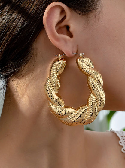 Fashion Classic Twist Rope Alloy Earrings, Fashionable Hoop Shape Earrings for Women, Perfect for Daily Wear and Holidays, Stylish and Unique Jewelry Accessories