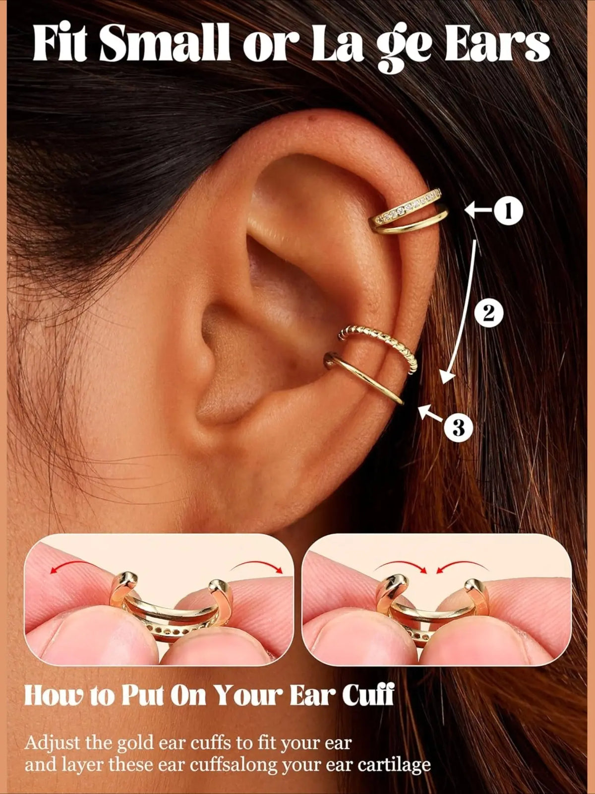 3 Pieces Ear Cuff Earrings for Women Earcuffs Gold/Silver Adjustable Clip On Earrings Fake Earrings, Non Pierced Jewelry, Cartilage Helix Wrap Earring Set