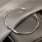 1pc Vintage Golden Silver Twisted Wave Bangle Elegant Simple Open Bracelet with Ball Ends Delicate Metal Wrist Jewelry Accessories for Women