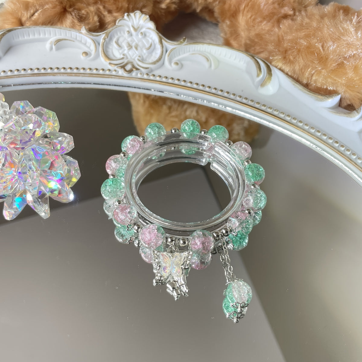 1pc Fashionable Elegant Exquisite Girly Style Double Butterfly Glass Bead Bracelet, Suitable for Spring Summer Wear And Gift