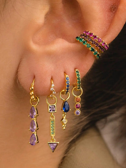 Women's Style Earrings Set, Colorful Zirconia Hoop & Dangle Ear Cuffs, Light Luxury Design, Trendy Jewellery Accessories, Elegant Women Jewelry Accessories, Statement Earrings, Versatile Earrings, Trendy Fashionable Accessories