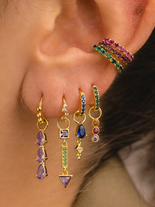 Women's Style Earrings Set, Colorful Zirconia Hoop & Dangle Ear Cuffs, Light Luxury Design, Trendy Jewellery Accessories, Elegant Women Jewelry Accessories, Statement Earrings, Versatile Earrings, Trendy Fashionable Accessories