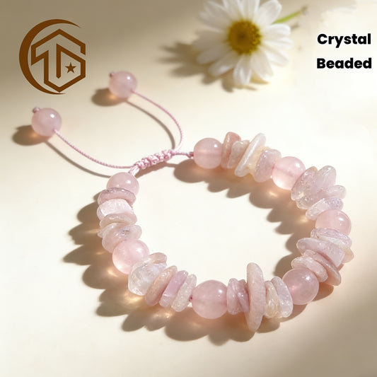 1pc Rose Crystal Mixed-Shape Beaded Bracelet - Adjustable Pink Cord, Crystal Jewelry for Women, Perfect for Daily Wear & Gifting for Women