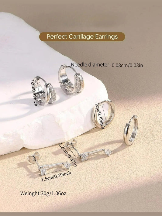 3 Pairs Stud Hoop Earrings for Women Hypoallergenic Earrings Stacks with Cubic Zirconia Huggie Earrings Sets for Multiple Piercings