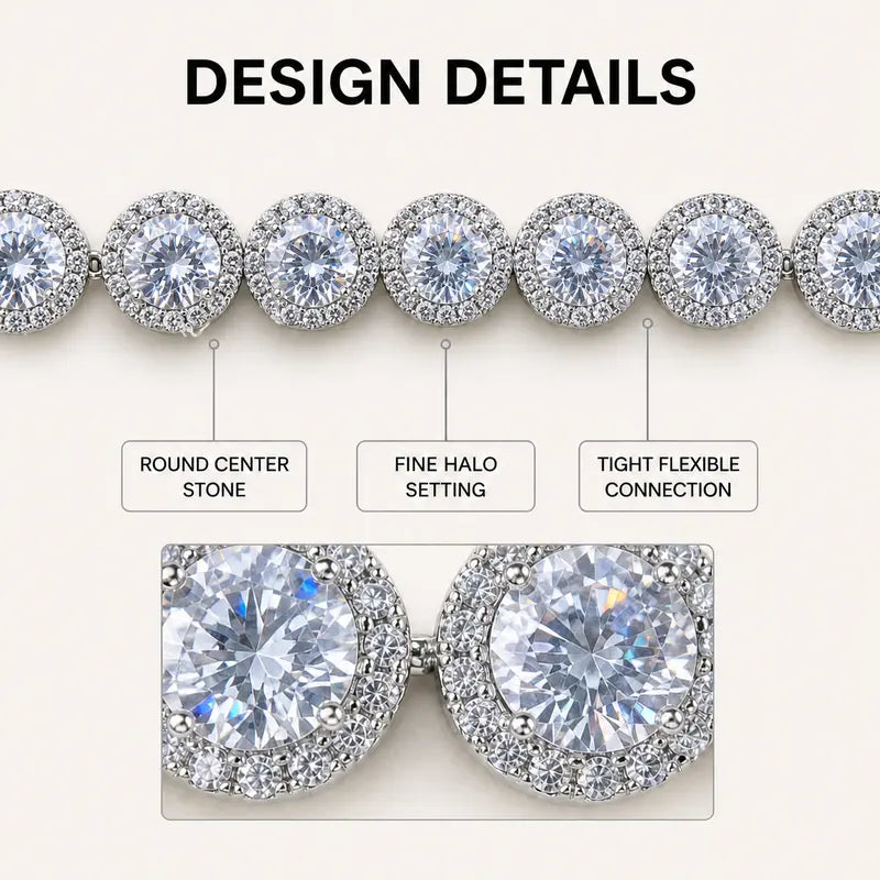 Halo Tennis Bracelet for Women, Sparkling Linked Statement Jewelry for Weddings and Evening Wear