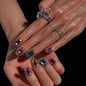 (17AM00#) Handmade Press-On Nails | Reusable, Salon-Quality, Long-Lasting, Glossy Design, Crystal Rhinestone Nude Blue Party Set