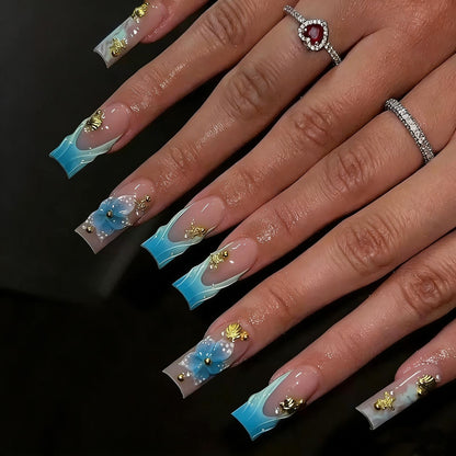 CTTHNBD Press on Nails Square, Medium, Black French Tip Fake Nails