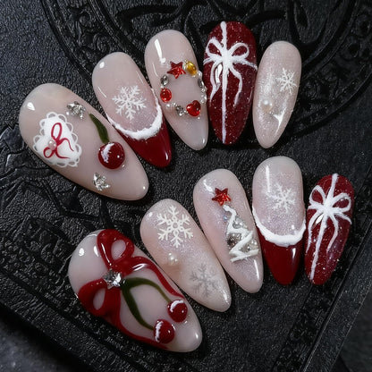 30Pcs Pink Press on Nails Medium Almond Fake Nails with 3D Flowers Pearl Designs Gold Flower False Nails Pink Gradient Acrylic Nail Tips Peach Blossoms Full Cover Stick on Nails for Women