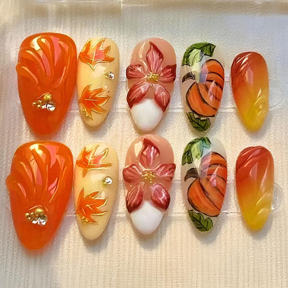 Medium Press On Nails Almond Fake Nails French Tip Nails Press Ons With Leopard Print Designs 3D Bow False Nails Artificial Acrylic Glue On Nail Glossy Stick On Nail For Women Girls