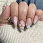 Almond Press on Nails Medium French Tip Fall Fake Nails with Brown Leopard Design Acrylic Nails Glossy False Nails Press ons Full Cover Glue on Nails for Women Manicure 24Pcs