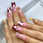 Almond Press On Nails Gold 3d Gold Glitter Ombre Design Date Night Nails For Women