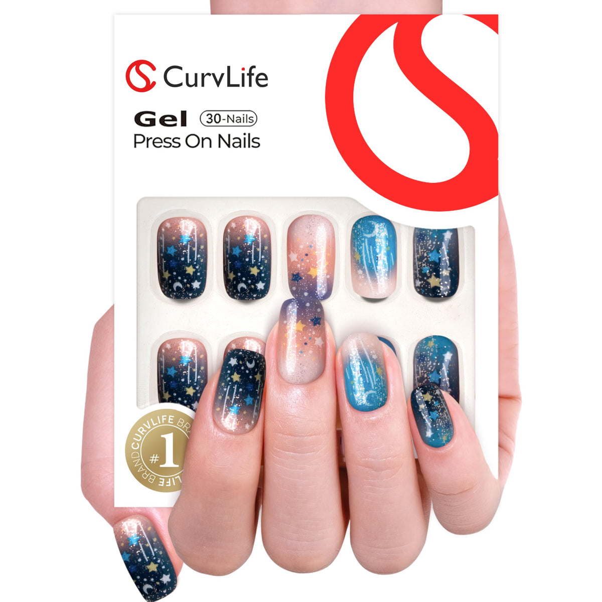 CurvLife Short Square Burgundy Press On Nails, Fall Dark red
