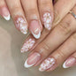 French Tip Press on Nails Almond Medium Fake Nails with Cat Eye Stars Designs Nails Press ons Gold Nude Glue on Nails Natural Artificial Nails Cute Stick on Nails for Women 24Pcs
