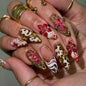 Long Press on Nails Almond Fake Nails Purple French Artificial Nail with 3D Flowers Designs Glitter Summer and Fall Cute Stick on Nail for Women 24pcs