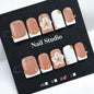 Handmade Press on Nails Short Almond Nude Polka Dot Glossy Reusable Fake Nails, Minimalist Beige Acrylic Press on Nails with White Dot Design for Women Girls 10 PCS(M)