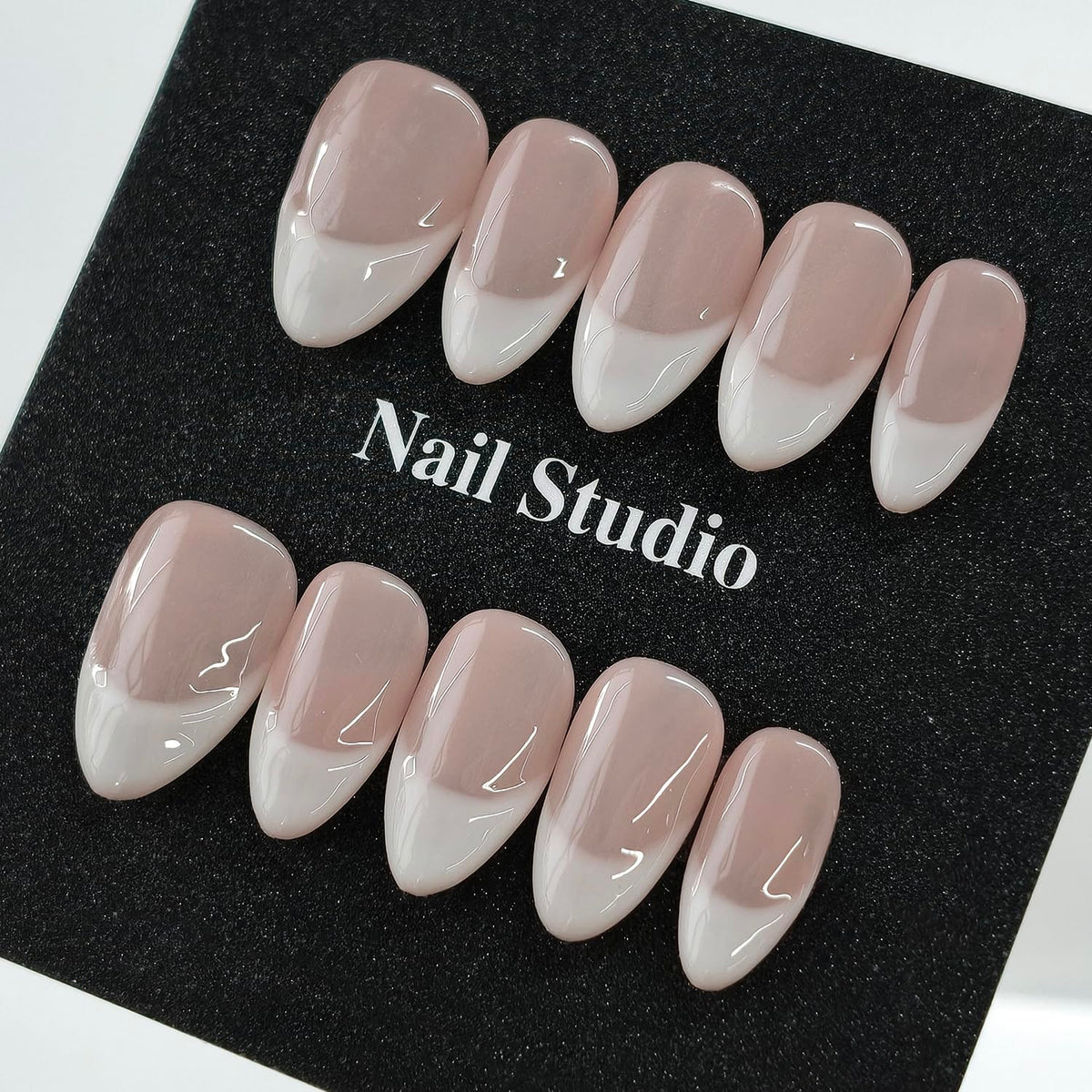 Handmade Press on Nails Short Almond Nude Polka Dot Glossy Reusable Fake Nails, Minimalist Beige Acrylic Press on Nails with White Dot Design for Women Girls 10 PCS(M)