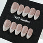 Handmade Press on Nails Short Almond Nude Polka Dot Glossy Reusable Fake Nails, Minimalist Beige Acrylic Press on Nails with White Dot Design for Women Girls 10 PCS(M)