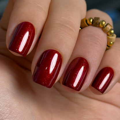 CurvLife Short Square Burgundy Press On Nails, Fall Dark red