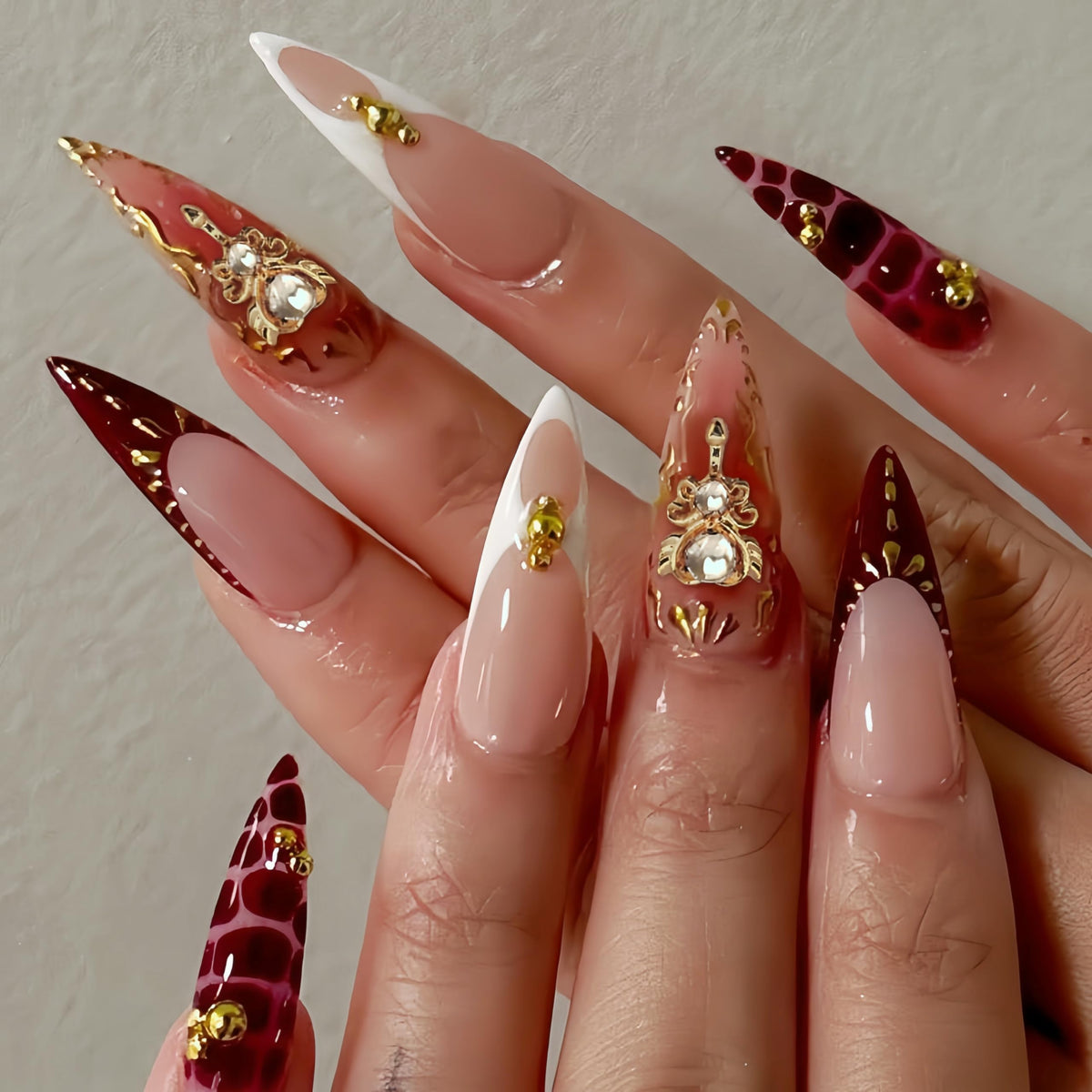 Long Press on Nails Almond Fake Nails Purple French Artificial Nail with 3D Flowers Designs Glitter Summer and Fall Cute Stick on Nail for Women 24pcs