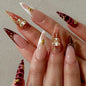 Long Press on Nails Almond Fake Nails Purple French Artificial Nail with 3D Flowers Designs Glitter Summer and Fall Cute Stick on Nail for Women 24pcs