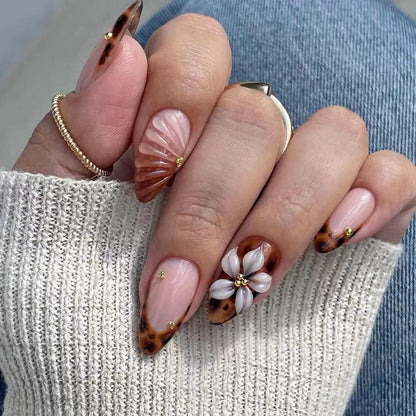 French Tip Press on Nails Almond Medium Fake Nails with Cat Eye Stars Designs Nails Press ons Gold Nude Glue on Nails Natural Artificial Nails Cute Stick on Nails for Women 24Pcs