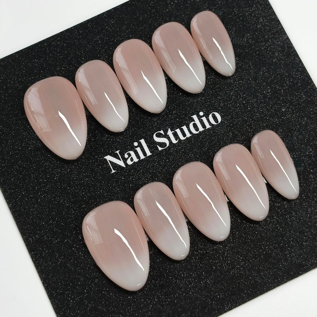 Handmade Press on Nails Short Almond Nude Polka Dot Glossy Reusable Fake Nails, Minimalist Beige Acrylic Press on Nails with White Dot Design for Women Girls 10 PCS(M)