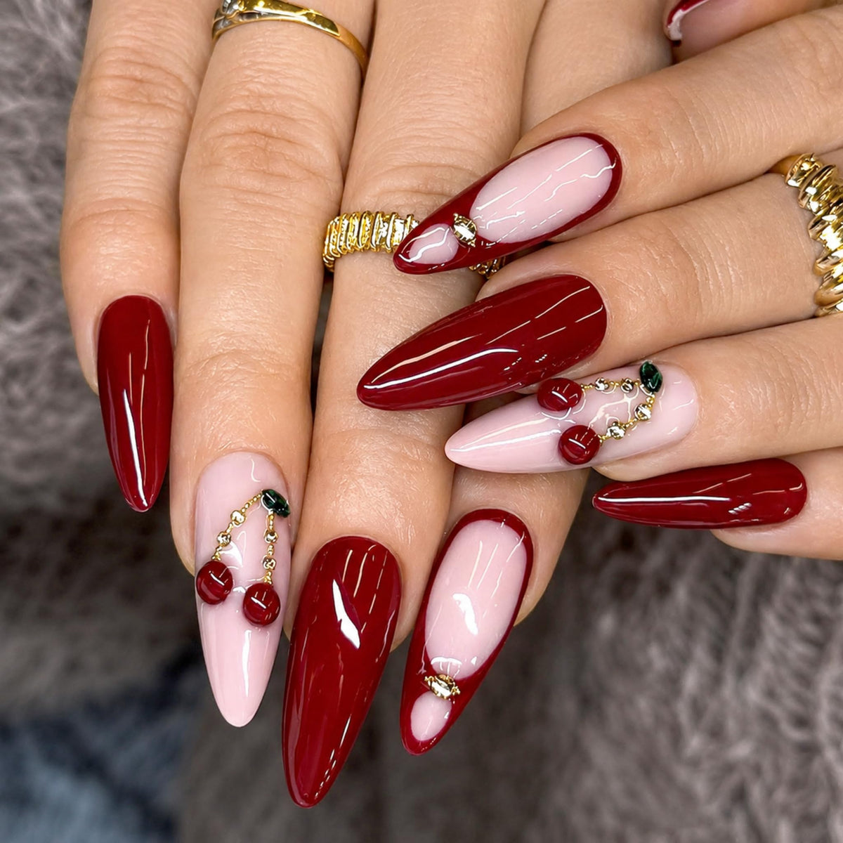 Long Press on Nails Almond Fake Nails Purple French Artificial Nail with 3D Flowers Designs Glitter Summer and Fall Cute Stick on Nail for Women 24pcs