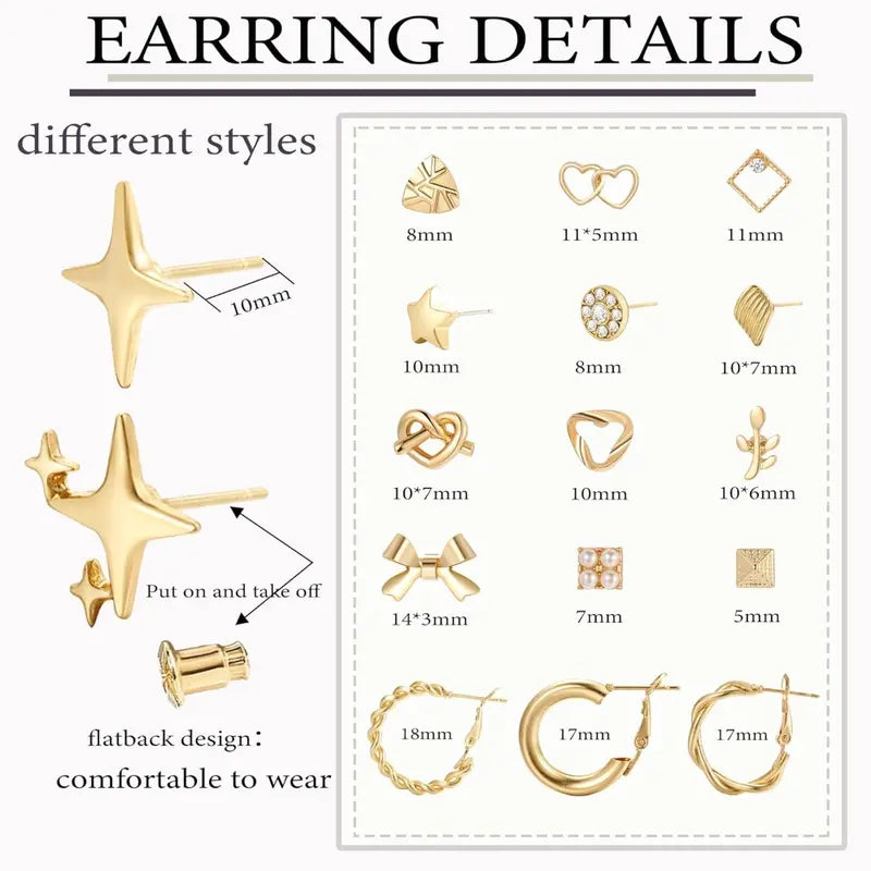 82 Pairs Gold Earrings for Women Trendy, Pearl Bow Small Hoop Stud Earrings Pack, Earring Set Multiple Piercing for Birthday Party Gift