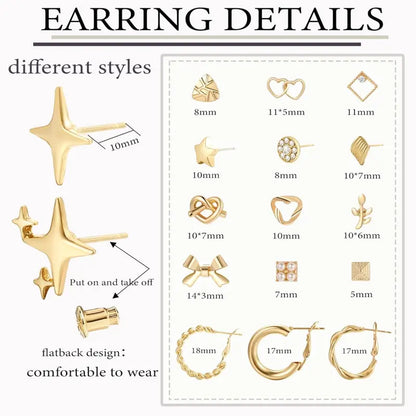 82 Pairs Gold Earrings for Women Trendy, Pearl Bow Small Hoop Stud Earrings Pack, Earring Set Multiple Piercing for Birthday Party Gift