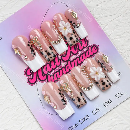 3.0-Inch Length Coffin Nails, 10pcs Y2K Style Press-On Nails, Handmade, XS-S-M-L Sizes, Perfect for Parties, Includes Jelly Glue, Crystal Stick and Nail File, Nail Art Set
