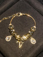 Women's Gold Tone Mixed Charm Beaded Bracelet A Z Initial Letters Available, Fashion Costume Jewelry Gift