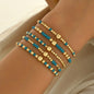 5pcs Retro Bohemian Style Versatile, Easy And Random CCB Glass Bead Elastic Layered Bracelet Set Suitable for Women'S Daily Vacation Matching