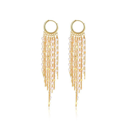 Tewiky 14K Gold Plated Long Tassel Earrings for Women,Chain Tassel Threader Earrings Trend Dangling,Trendy Hypoallergenic Bride Party Prom Jewelry and Women Gifts For Mother's Day gifts