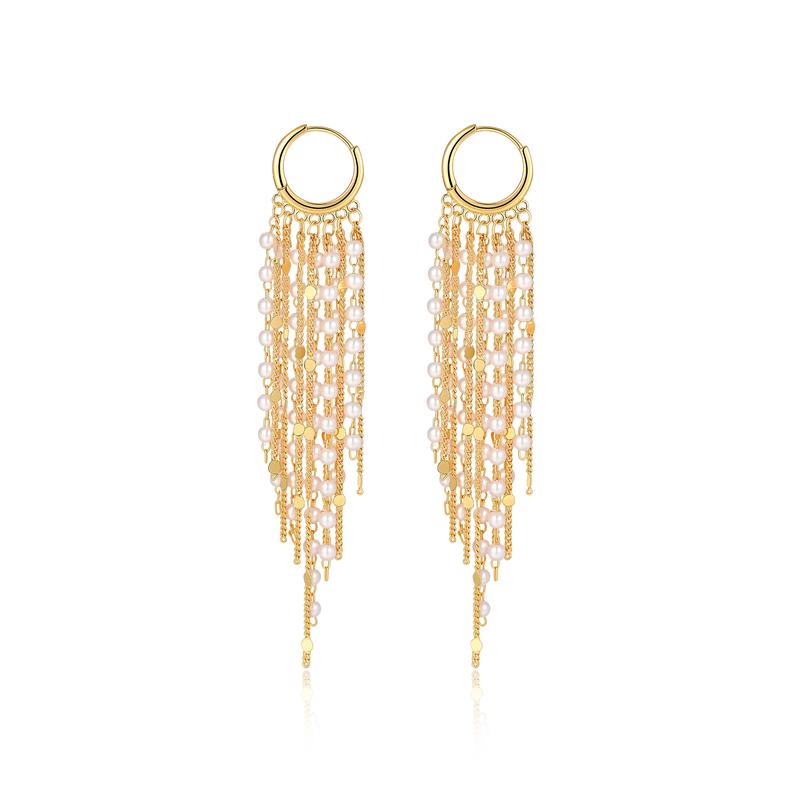 Tewiky 14K Gold Plated Long Tassel Earrings for Women,Chain Tassel Threader Earrings Trend Dangling,Trendy Hypoallergenic Bride Party Prom Jewelry and Women Gifts For Mother's Day gifts summerwins-LB