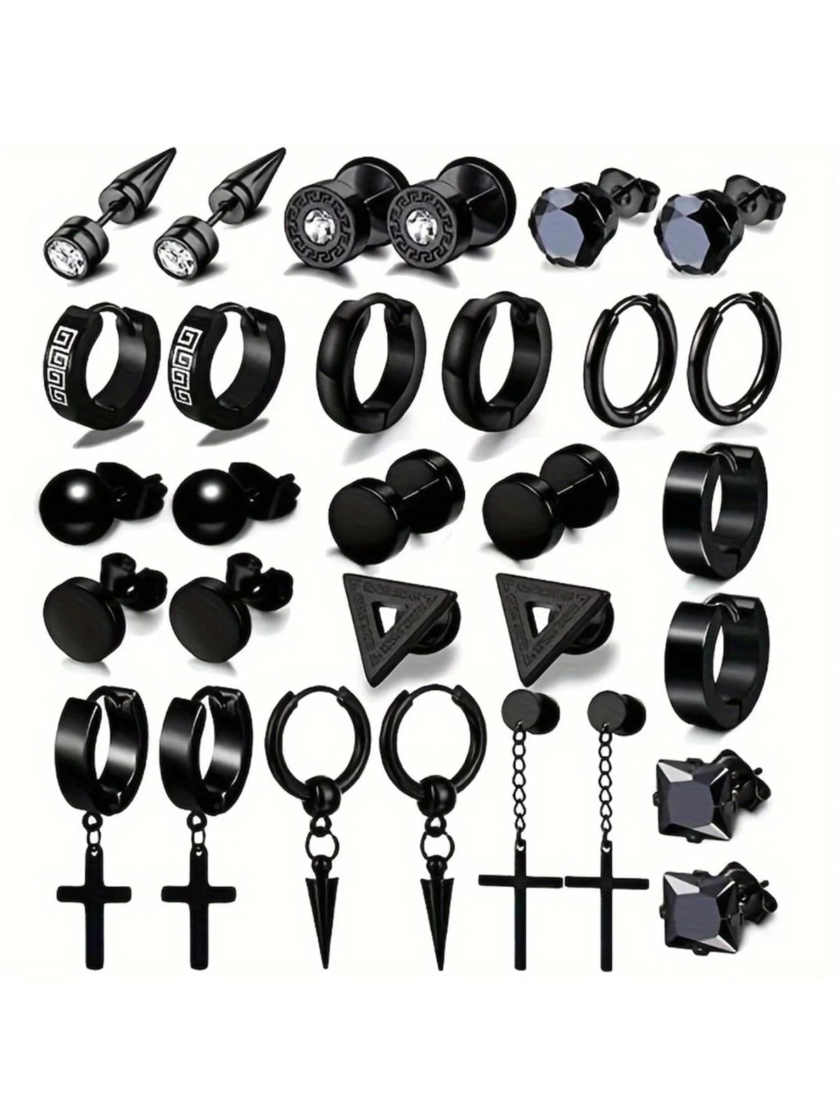 Men's Punk Style Cross & Spiral Design Earrings Set, Fashion Jewelry for Party, Daily Clothing Decor, Trendy All-match & Exquisite Jewelry for Birthday Gift #GLOBAL PICKS