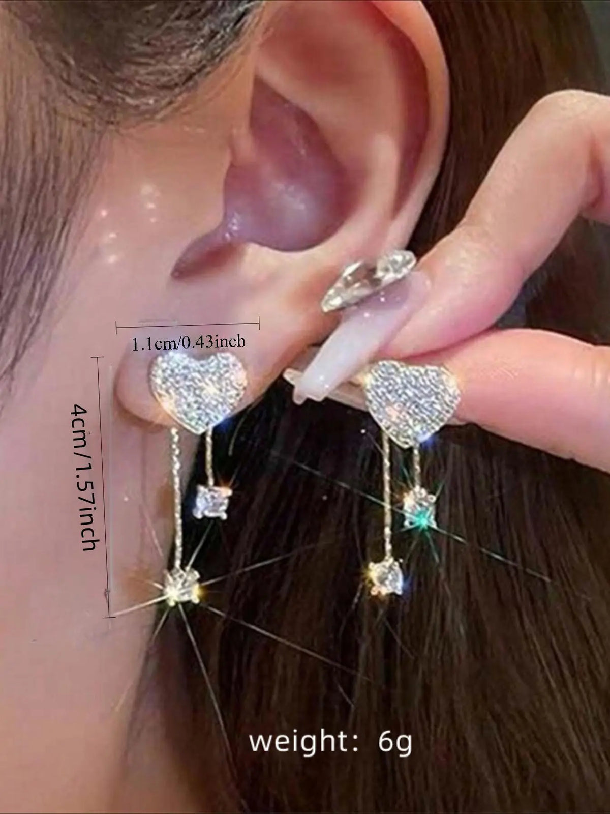 Heart Shaped Rhinestone Decorated Bling Earrings, Shining Earrings, Statement Earrings, Sparkling Ear Jewelry, Fashionable Jewelry for Women & Girls, Trendy All-match & Exquisite Jewelry for Birthday Gift