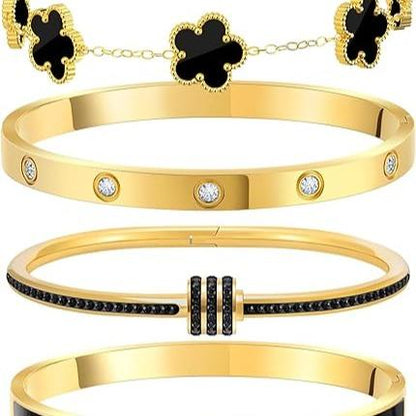 5PCS Elegant Fashion Bangle Bracelet Set Stackable Gold Bangle Bracelet Set for Women - Fashionable Eternal Lightweight Bangle with Pink Friendship & Love Heart Bracelet Jewelry Gift for Her for Parties, Gatherings and Birthday Gifts